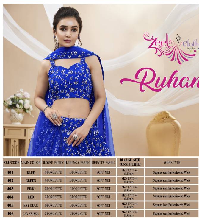 Ruhana Vol1 By Zeel 401 To 406 Series Wholesale Party Wear Lehenga Choli Manufacturers